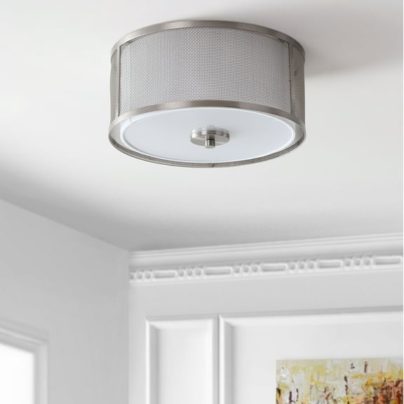 Safavieh Eldon 12 in. Dia. Round Modern Flush Mount, Nickel/White