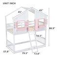 thumbnail image 2 of Bunk Bed, House Bunk Bed Twin over Twin with Roof Safety Guardrails and Ladder, Bunk Beds  with Window, Window  Box, Door, Pink+White, 2 of 9