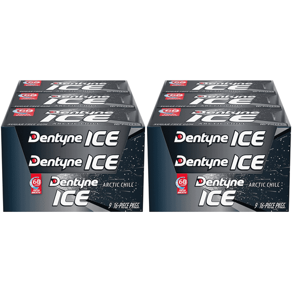 Dentyne Ice Arctic Chill Sugar Free Gum, 16 Piece Count Pack of 9 (144 Total Pieces) 2 Pack Boxes Bundle Double Up and Save