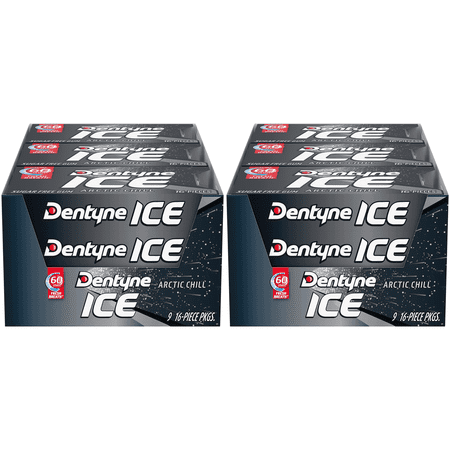 Dentyne Ice Arctic Chill Sugar Free Gum 16 Piece Count Pack of 9 (144 Total Pieces) 2 Pack Boxes Bundle Double Up and Save