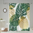 thumbnail image 2 of Tropical Shower Curtain for Bathroom Green Gold Palm Leaves Plants Pattern Botanical Bath Curtains Waterproof Fabric with Hooks for Home Decor, 72Wx84H, 2 of 6