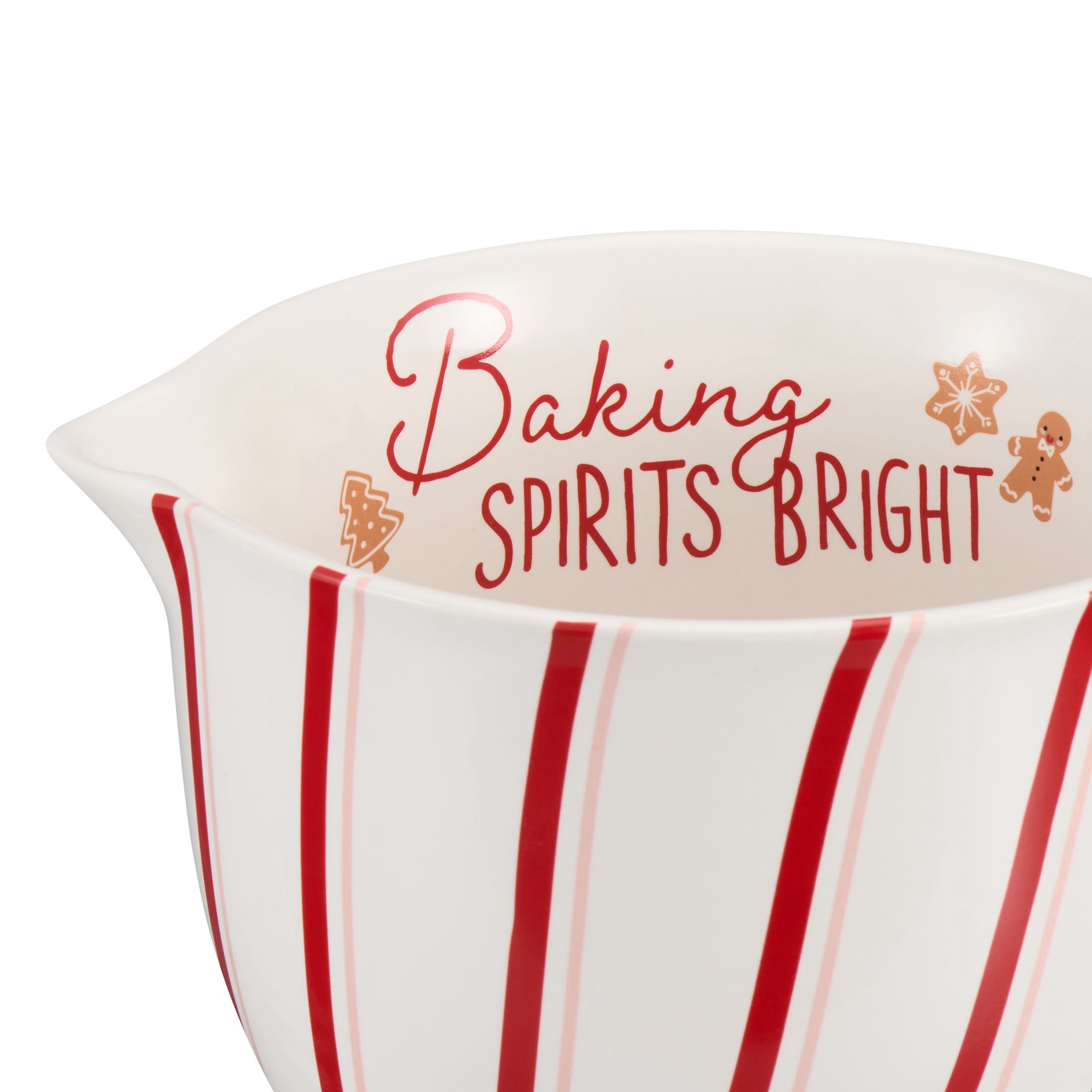 (2 pack) Holiday Time 2-Piece Stripes & Gingerbread Glazed Stoneware Batter Bowl & Spatula Set, Multicolor