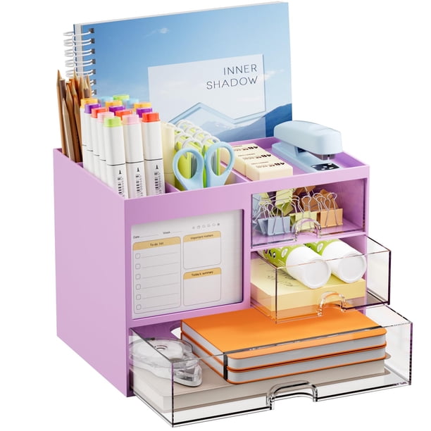 Organizador de Escritorio Marbrasse con 3 Cajones y 4 Compartimentos Morado