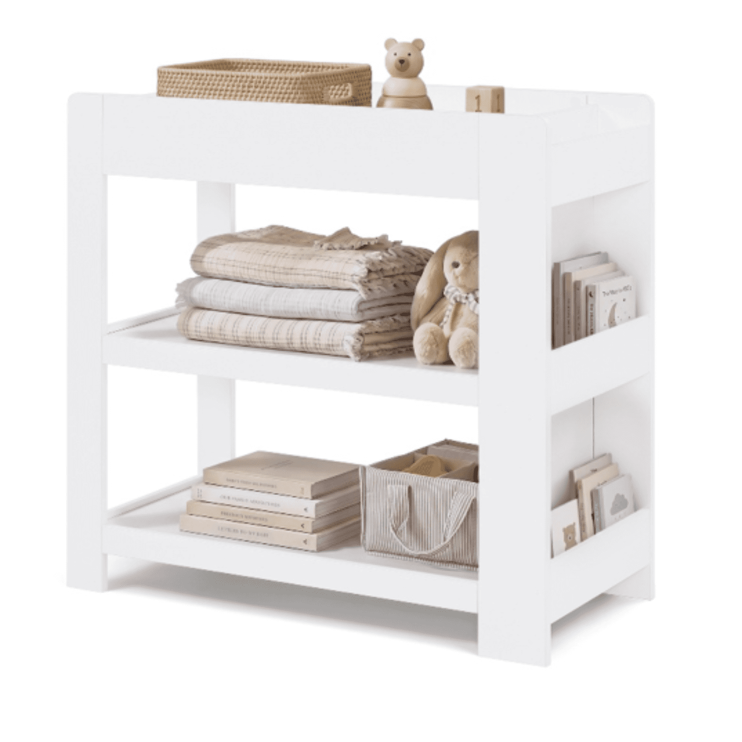 Delta Children Emmie Changing Table with Bookcase Storage, Bianca White