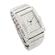 Luxury Iced Out Round watch or Bling-ed Out Baguette-Cut Rectangular Watch with Crystal Diamond watch Pave Design (ST10627 Silver)
