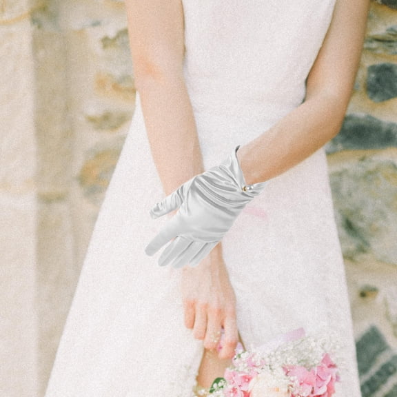 BESTYASH White Satin Gloves Wrist Length for Bride Wedding 1Pair