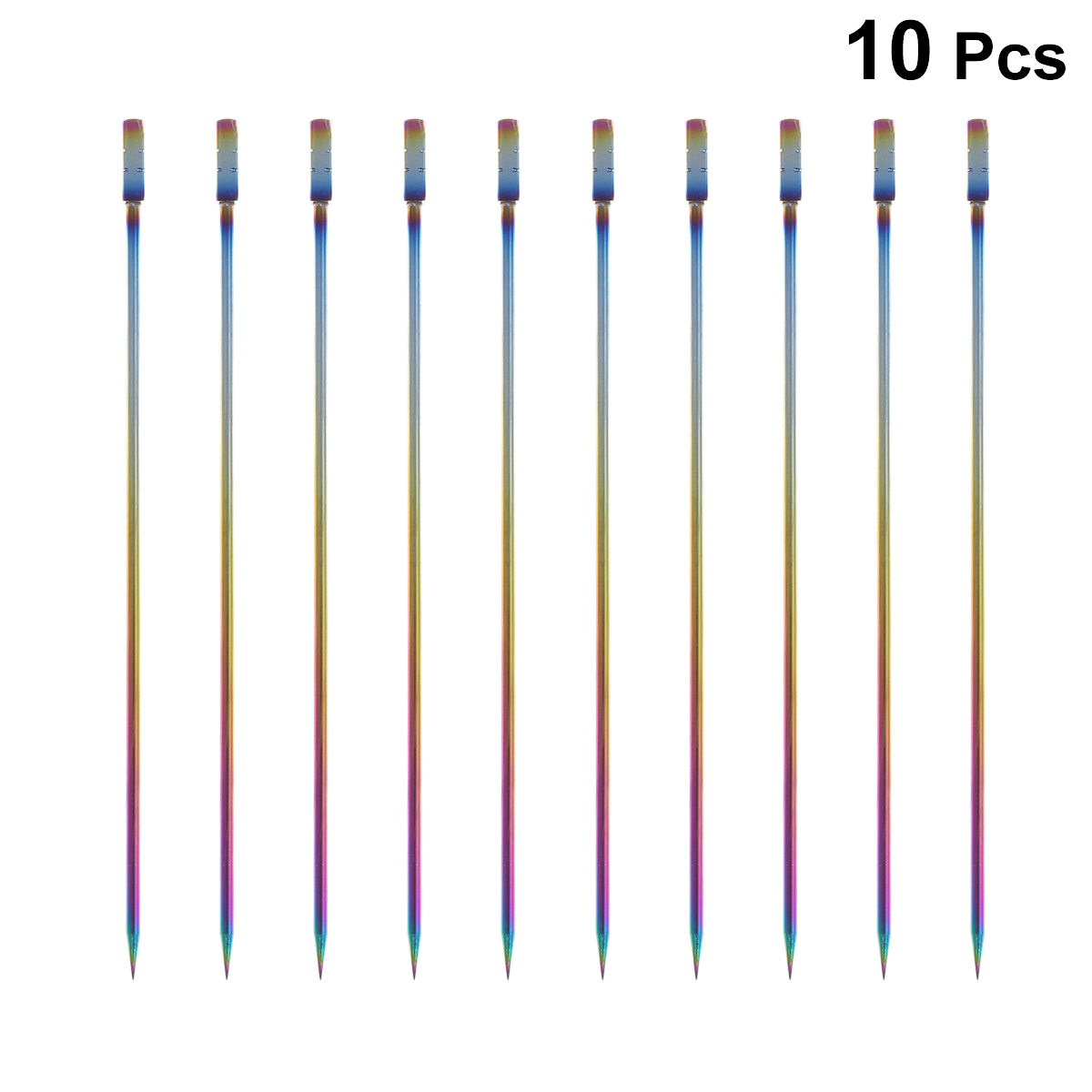 Stainless Steel Fruit Picks for Eating Use Multi Color 10pcs Square Head Cocktail Sticks