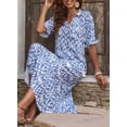 thumbnail image 4 of Asyoly Womens Dresses Geometric Print Sex V Neck Half Sleeve Boho Dress Loose Fit Casual Long Swing Dress Beach Sundress, 4 of 7