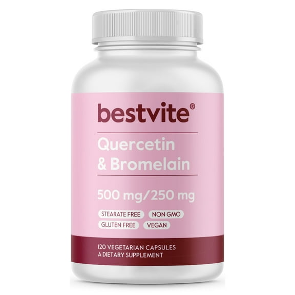 BESTVITE Quercetin with Bromelain 500mg/250mg (120 Vegetarian Capsules) - No Stearates - Vegan - Non GMO - Gluten Free