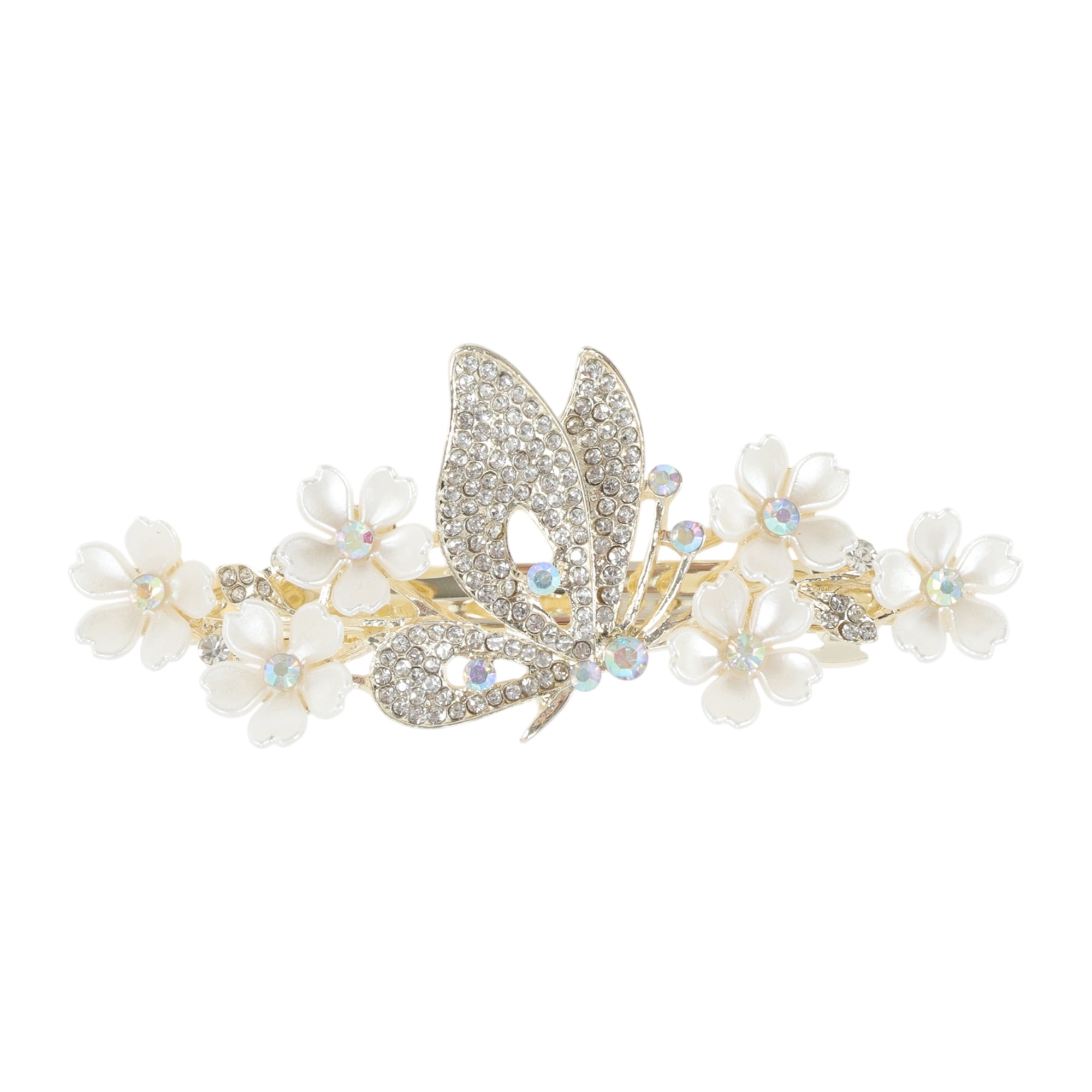 Unique Bargains Exquisite Seashell Flower Butterfly Rhinestone Hair Clips Gold Tone Beige