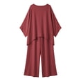 thumbnail image 4 of Xaqiouau Women 2 Piece Loungewear Round Neck Dolman Long Sleeve Top Elastic Waist Wide Leg Pants Summer Casual Cotton Blend Travel Daily Outfit Sets Wine XL, 4 of 5