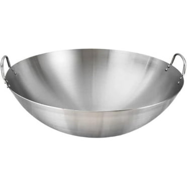 Mexican Style Extra Large Stainless Steel Wok With Metal Handles Cooking Pan Round Bottom Stir Frying Pan Dishwasher Safe 24"