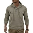thumbnail image 4 of Handshe Men's Hooded Pullover Shirt, Solid Color Button-Up Long Sleeve with Two Pockets, Casual Outdoor Wear and Daily Apparel,Plus Size, 4 of 6