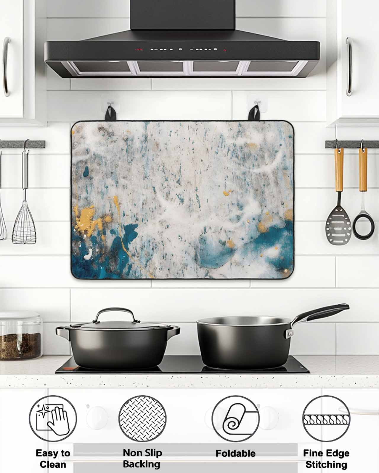 Stove Top Covers for Electric Stove, Teal Gray Gold Glass Stovetop Cover Protector, Modern Minimalist Abstract Gradient Art Induction Cooktop Protector Oven Mat for Kitchen Countertop 24"x21"