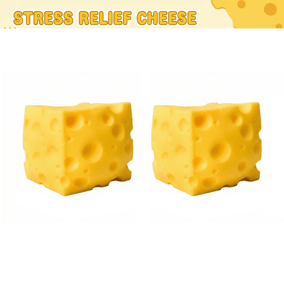 2pcs Cheese Squishy Stress Ball Toys, Cheese Squishies Stress Relief Soft Novelty Toy, Simulation Cheese, Stress Relief Toy for Friends 1.9"