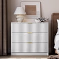 thumbnail image 5 of FURNIWAY 3 Drawer Fluted Dresser, 32 Inch Wide Nightstand with Large Drawer, 3 Drawer End Table for Bedroom, Living Rooms, Offices and Entryways,White, 5 of 7
