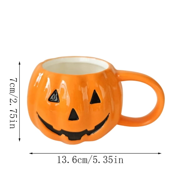 Qocolcyl 5.35x2.75in Jack O Lantern Pumpkin Ceramic Mug, Orange Halloween Coffee Cup, Indoor Halloween Decor Tabletop Drinkware for Fall Halloween Party Spooky Home Kitchen Ornament