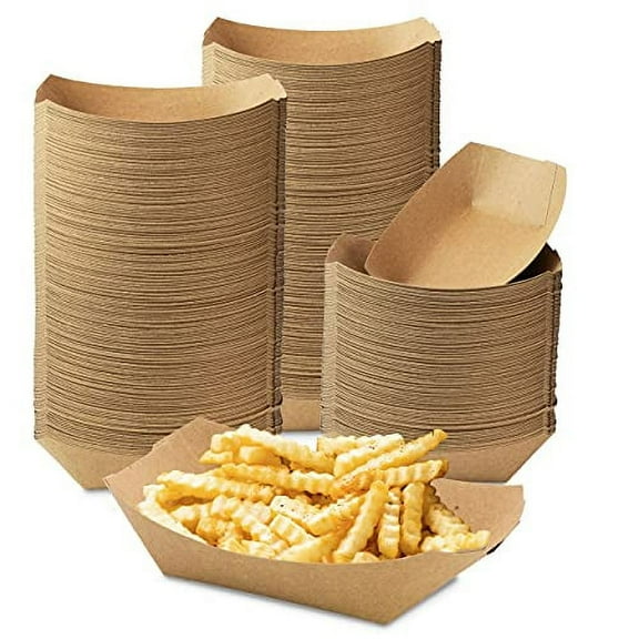 [1000 Pack] 1 lb Heavy Duty Disposable Kraft Brown Paper Food Trays Grease Resistant Fast Food Paperboard Boat Basket for Parties Picnics Carnival, Holds Tacos Nachos Fries Hot Corn Dog, 1000 Total