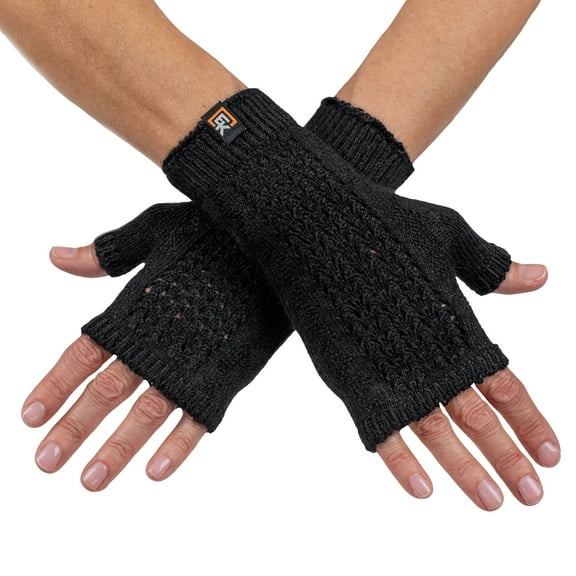Alpaca Mesh Knit Fingerless Mittens - Made in the USA - Super Soft Baby Alpaca - Small - Black