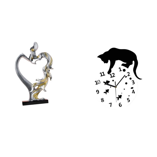 Figura De Pareja Besándose, Estatua Coleccionable, Adorno Para Dormitorio, Boda, Estantería, Armario, Decoración Del Hogar, Reloj De Pared De Gato Silencioso, Movimiento Silencioso, Sala De