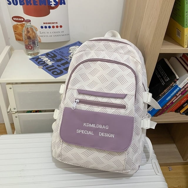 Mochila de gran capacidad con bordado de letras para mujer, Bolsa Escolar de nailon con múltiples bolsillos, a rayas, para estudiantes Fivean unisex