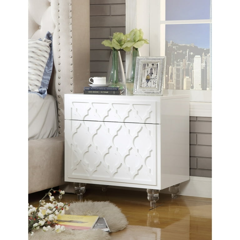 Wilma Glossy Nightstand Lacquer Finish Side Table Acrylic Lucite Legs Modern and Functional by Inspired Home