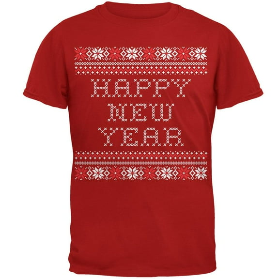Happy New Year Ugly Christmas Sweater Red Adult T-Shirt - Small