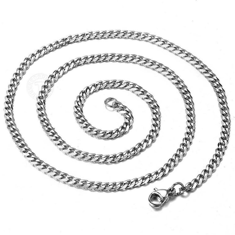Men's Silver Stainless Steel Curb Chain Necklace. Waterproof. Gift for Teen Boy 18 / 5 mm