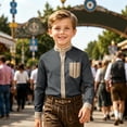 thumbnail image 2 of Tisuna Long Sleeve Striped Shirts For Boys Kids Stand Collar Button Down Front Pocket Tops Comfortable Daily Casual Wear Tees For Toddler And Tweens 2-14 Years, 2 of 4
