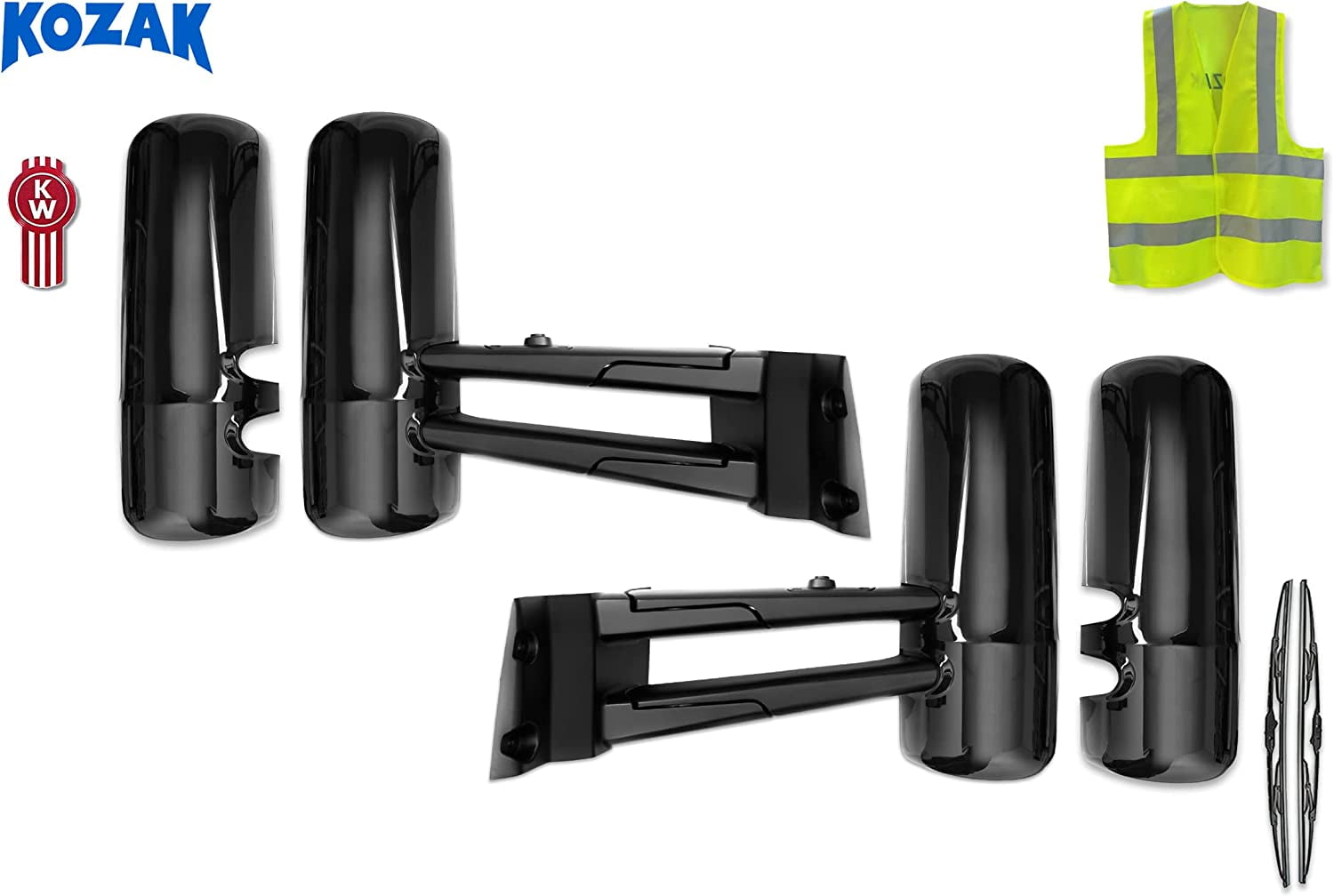 KOZAK Black Door Mirrors With Arms and Door Mirror Covers (Right