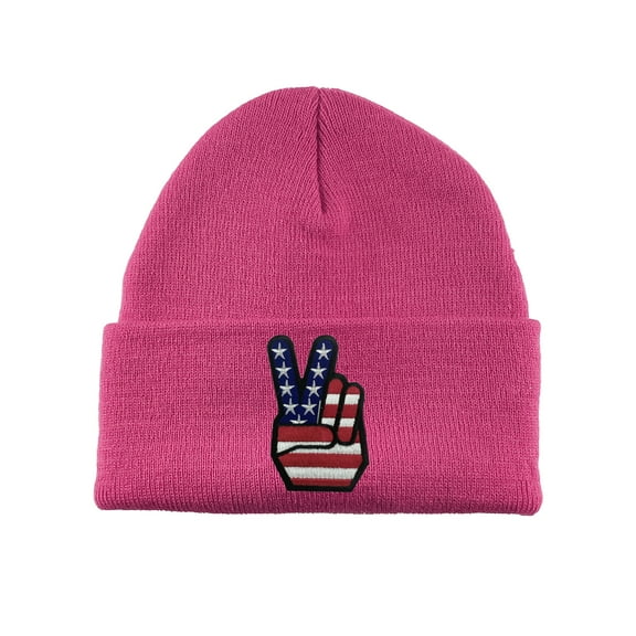 Gravity Threads USA Peace V Patch Cuffed Beanie - Hot Pink