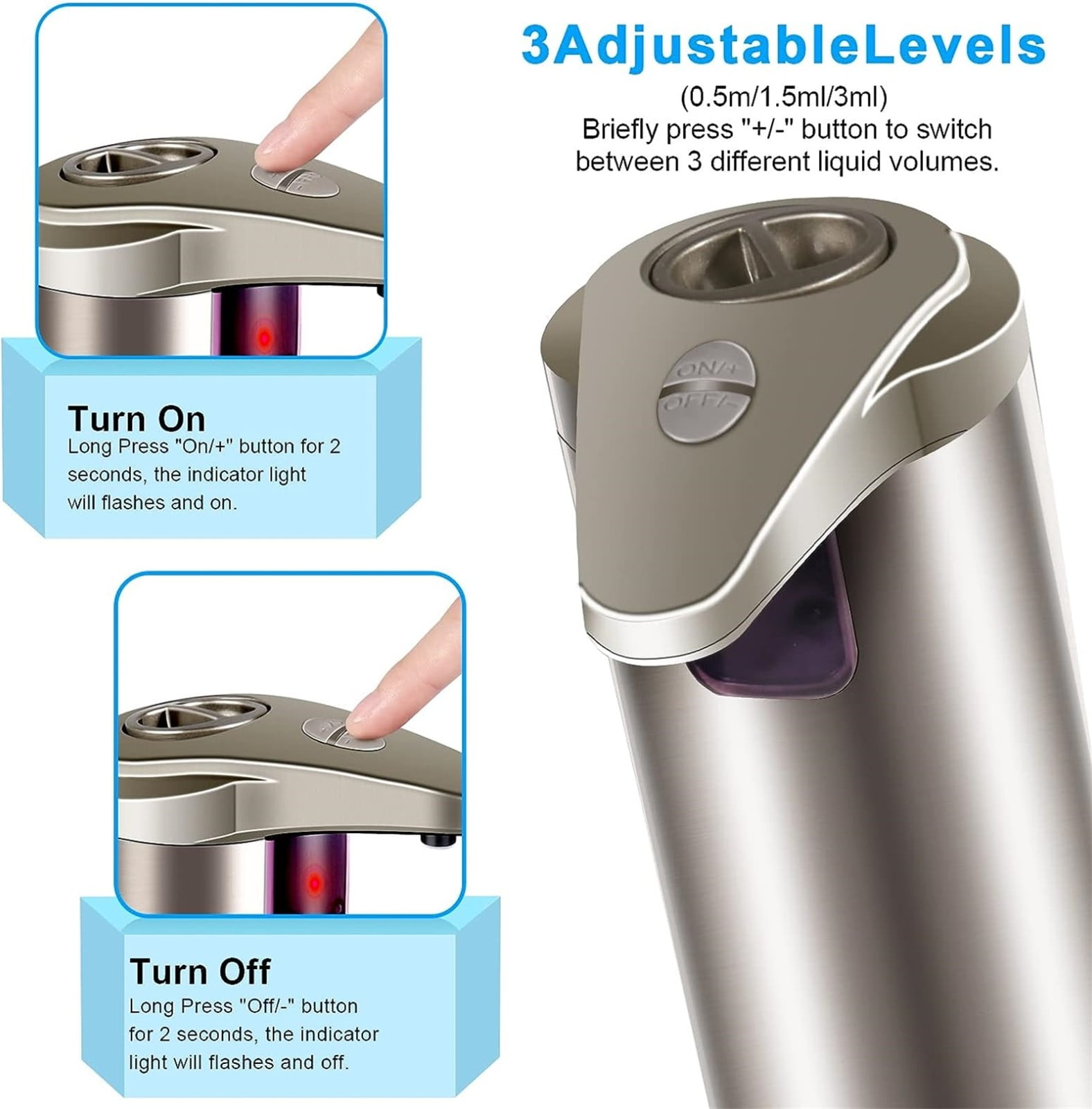 1 Pcs Automatic Soap Dispenser, Stainless Steel Touchless Pump, Smart Liquid Soap Dispenser, Hand Soap Dispenser for Bathroom Kitchen School Hotel