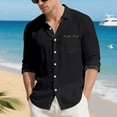 thumbnail image 4 of ZVNAΖH Men's Button Down Long Sleeve Shirt Linen Beach Shirt Hawaiian Vacation Shirt Casual Solid Spread Collar Summer Shirts with Pocket, 4 of 9