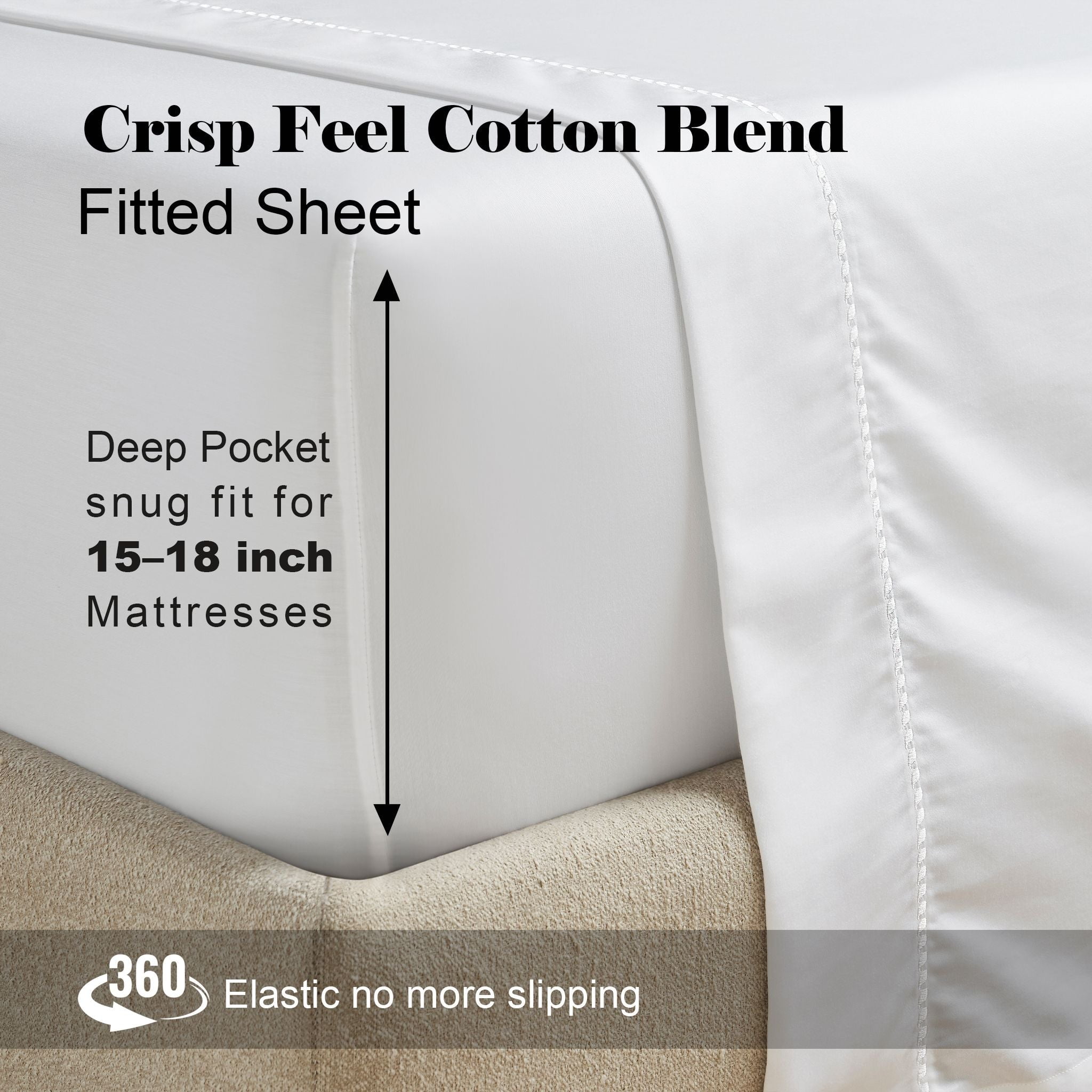 Superior Cotton Blend 600 Thread Count Dash Stitch Hem Sheet Set, Split King, White