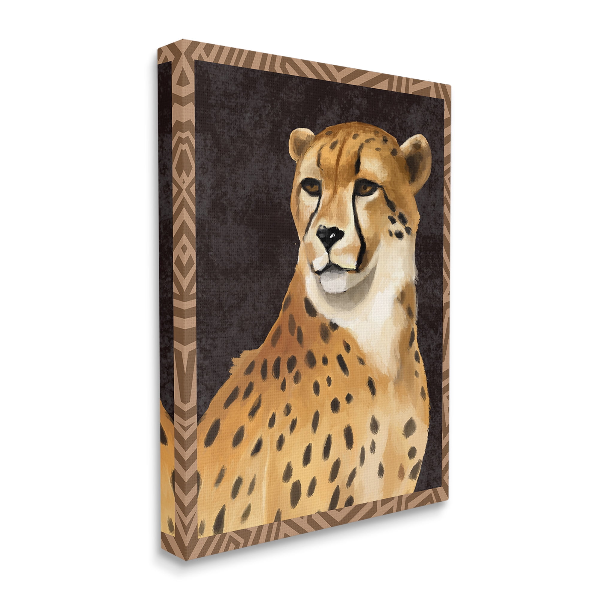 Stupell Industries Leopard with Geometric Border Animals & Insects Painting Gallery Wrapped Canvas Art Print Wall Art, 24 x 30