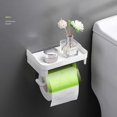 thumbnail image 3 of Toystoory Soporte de rollo Soporte de pared para servilletas de baño Estante sin perforaciones Soportes para estantes Autoadhesivo Cocina Baño Juegos de accesorios de baño Verde ostra Verde ostra, 3 of 6
