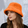 thumbnail image 2 of Fuzzy Bucket Hats for Men Fall Fashion Fleece Furry Wide Brim Plush Faux Fur Women's Hats & Caps Orange, 2 of 9