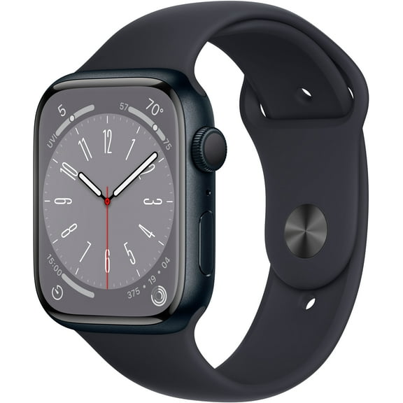 Pre-Owned Apple Watch Series 8 GPS 45mm Midnight Aluminum Case with Midnight Sport Band - S/M. Fitness Tracker, Blood Oxygen & ECG Apps, Always-On Retina Display