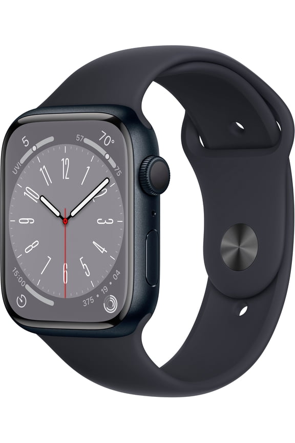 Pre-Owned Apple Watch Series 8 GPS 45mm Midnight Aluminum Case with Midnight Sport Band - M/L. Fitness Tracker, Blood Oxygen & ECG Apps, Always-On Retina Display