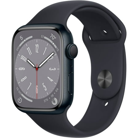 Pre-Owned Apple Watch Series 8 GPS 45mm Midnight Aluminum Case with Midnight Sport Band - S/M. Fitness Tracker, Blood Oxygen & ECG Apps, Always-On Retina Display