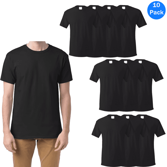 Hanes Men's Short Sleeve T-Shirt, Black Tee, Essential Crewneck Classic Fit Tee, 10 Pack, S