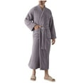 thumbnail image 2 of BADHUB Mens Plush Robe Flannel Fleece Full Length Bathrobe Warm House Coat Long Absorbent Robe with Belt & Pockets Purple L, 2 of 8