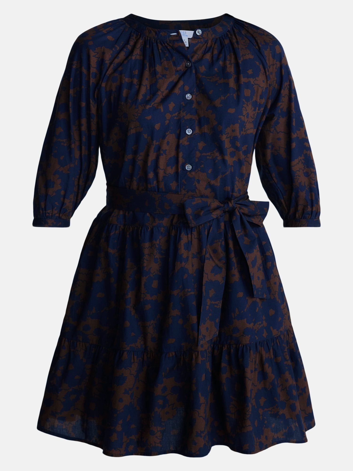 Time and Tru Women's Cotton Tiered Mini Dress with Ruffle Hem, Sizes XS-XXXL