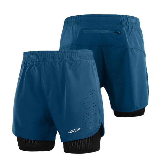 Lixada Men's 2-in-1 Running Shorts Quick Drying Breathable Active Training Exercise Jogging Cycling Shorts with Longer Liner