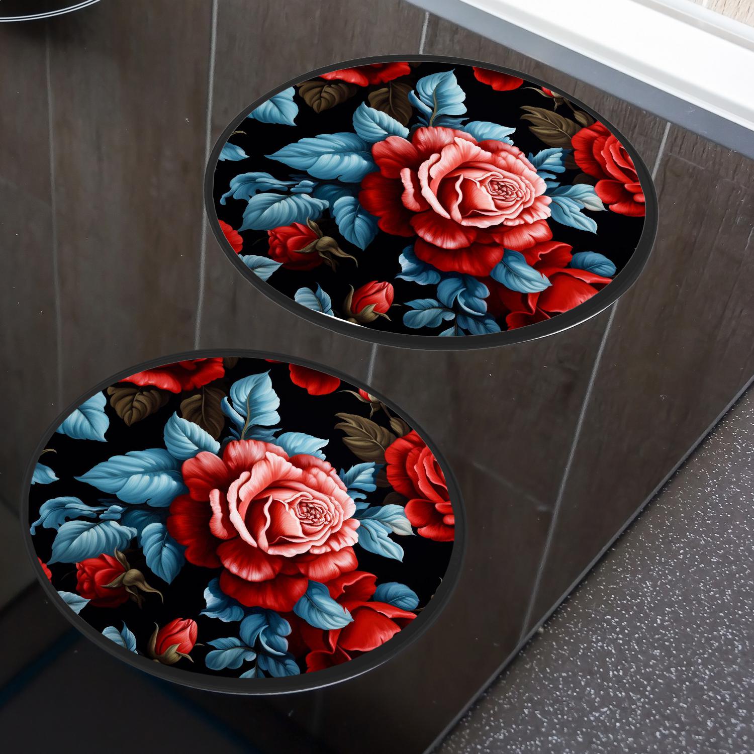 Metal Stove Burner Covers 4 Pcs Decorative Gas Stove Burner Cover 8Inch And 10Inch ,Vintage Floral Red Roses Flowers Cute, for Home Decor Cooktop Decorative