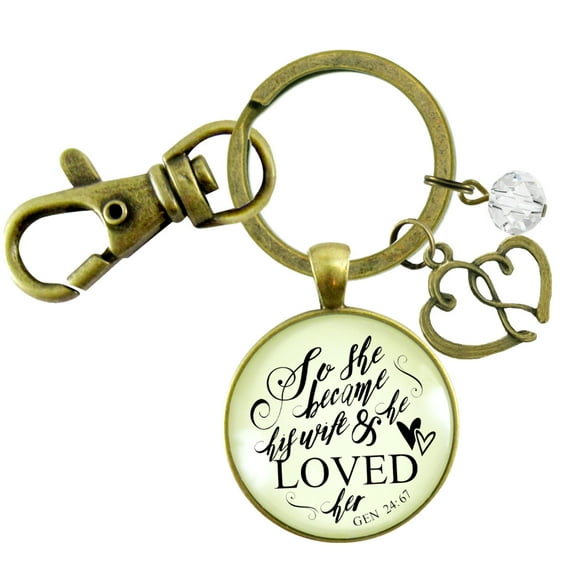 Love My Wife Gutsy Goodness Bronze Keychain She Became His Wife He Loved Her Faith Inspired Jewelry Gift