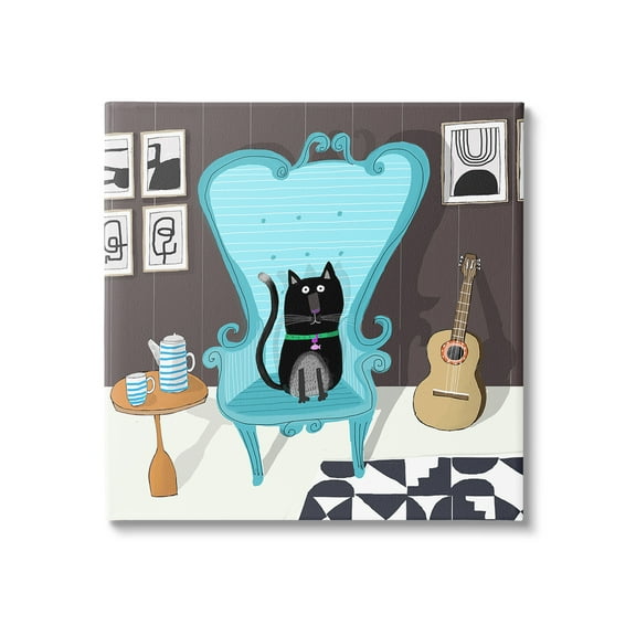 Stupell Industries Cat in Modern Room Animals & Insects Painting Gallery Wrapped Canvas Art Print Wall Art, 17 x 17