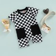 thumbnail image 3 of Fortune Baby Boy Checkerboard Romper Summer Plaid Short Jumpsuit with Pockets, 3 of 7
