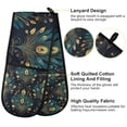 thumbnail image 2 of Yayeee Double Oven Mitt Kitchen Heat Resistant Baking 35" x7" Quilted Glove, Gold Peacock Pattern, 2 of 6