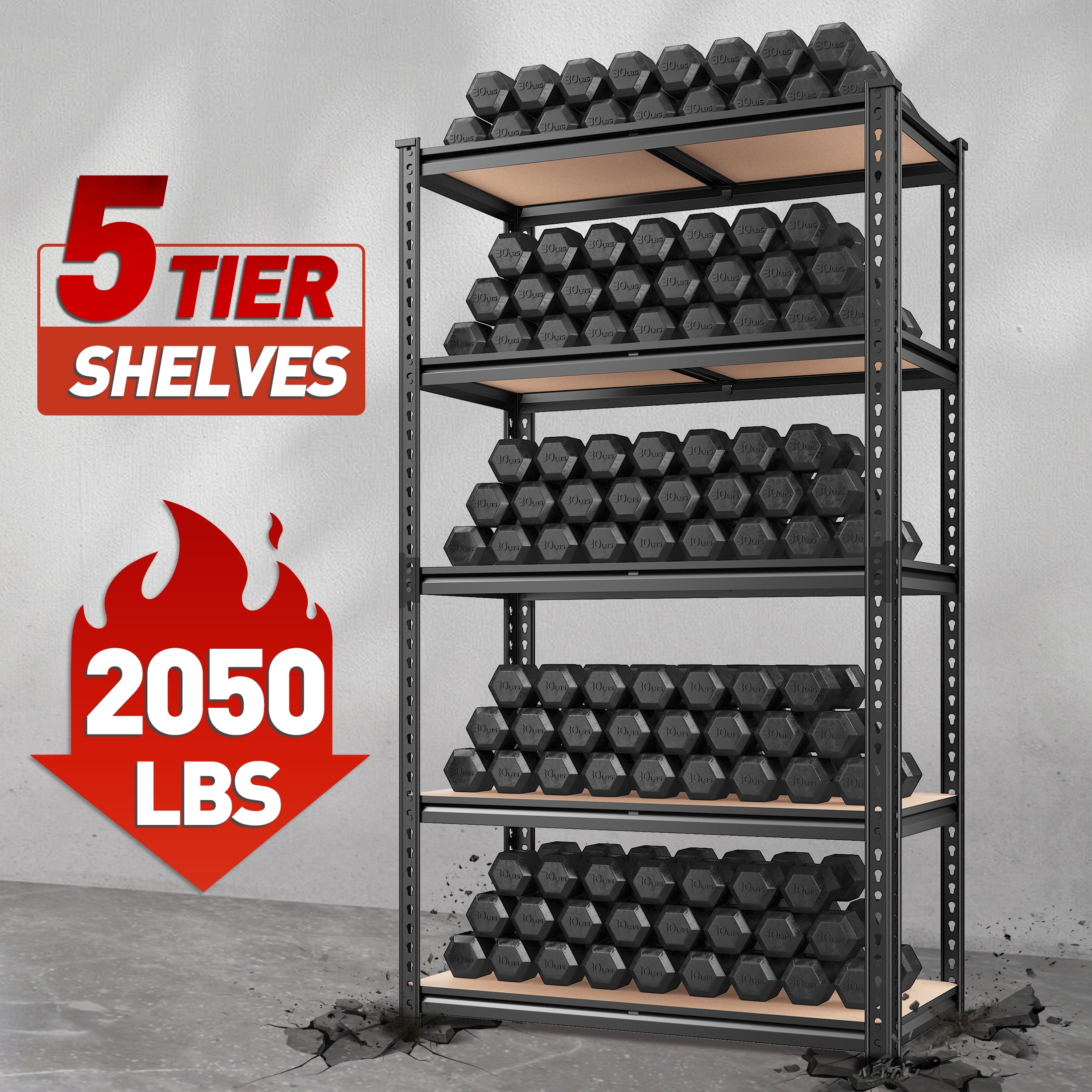REIBII 5-Tier Adjustable Storage Shelf Units for Garage, 35.6"W x 16"D x 72"H, 2050 lbs